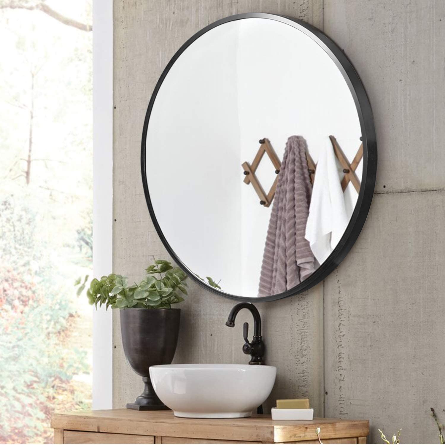 Neutype 32" Black Round Wall Mirror, Modern Aluminum Alloy Frame Accent In Round Modern Wall Mirrors (View 5 of 15)