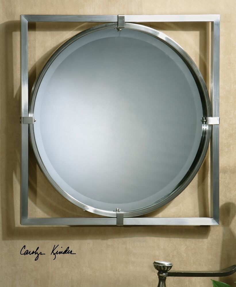 New Large 30" Brushed Nickel Metal Frame Beveled Wall Modern Mirror Intended For Brushed Nickel Round Wall Mirrors (View 6 of 15)