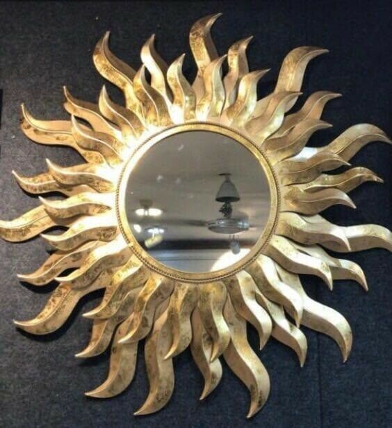 New Sun Shape Metal & Iron Gold Colored Wall Hanging Mirror For With Sun Shaped Wall Mirrors (View 4 of 15)