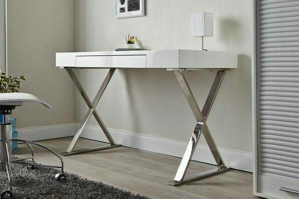 New White Lacquer Top Desk / With Chrome Legs In Box For Sale In Intended For White Lacquer And Brown Wood Desks (View 9 of 15)