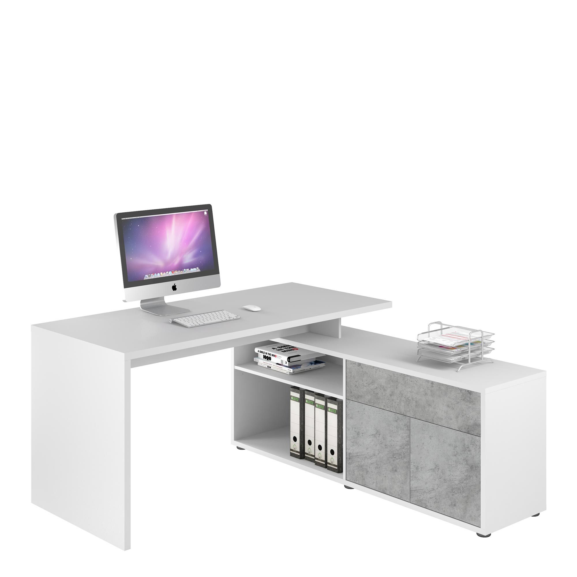 Newton – 4020 3964 Corner Desk – Ice White /stone Grey – Home Office With Regard To Gloss White Corner Desks (Photo 3 of 15)