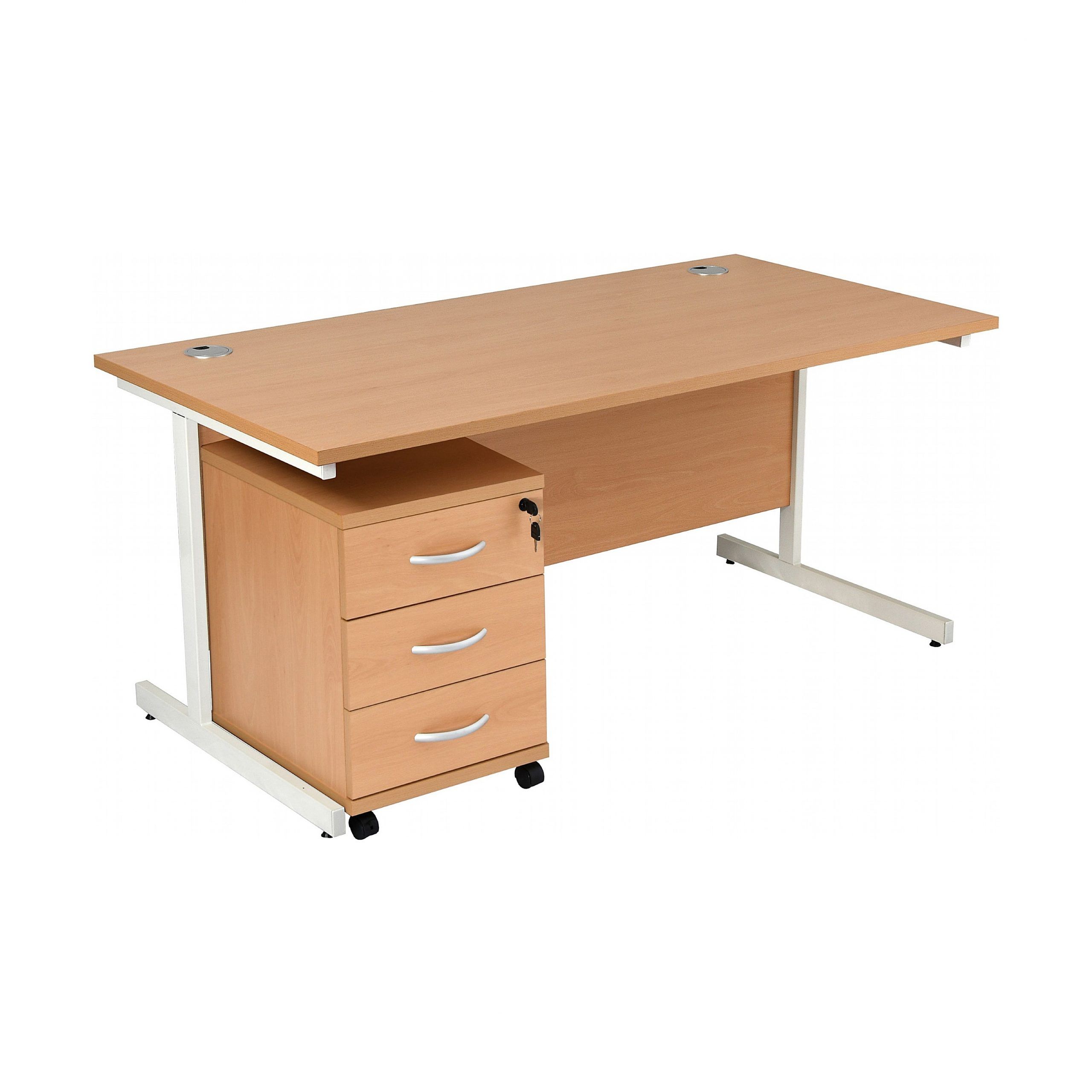 Next Day Karbon K1 Rectangular Cantilever Office Desks With Under Desk With Regard To Graphite 2 Drawer Compact Desks (View 13 of 15)