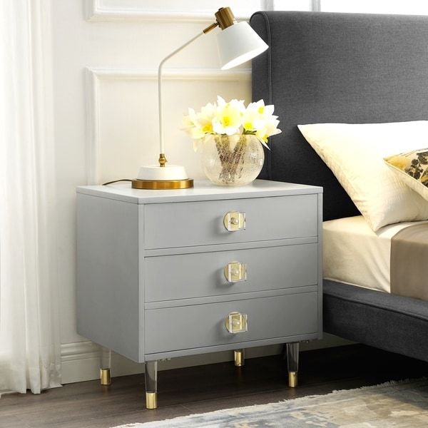 Nicole Miller Jesse Side Table Nightstand High Gloss Acrylic Leg With Regard To Black Wash And Light Cane 3 Drawer Desks (View 9 of 15)