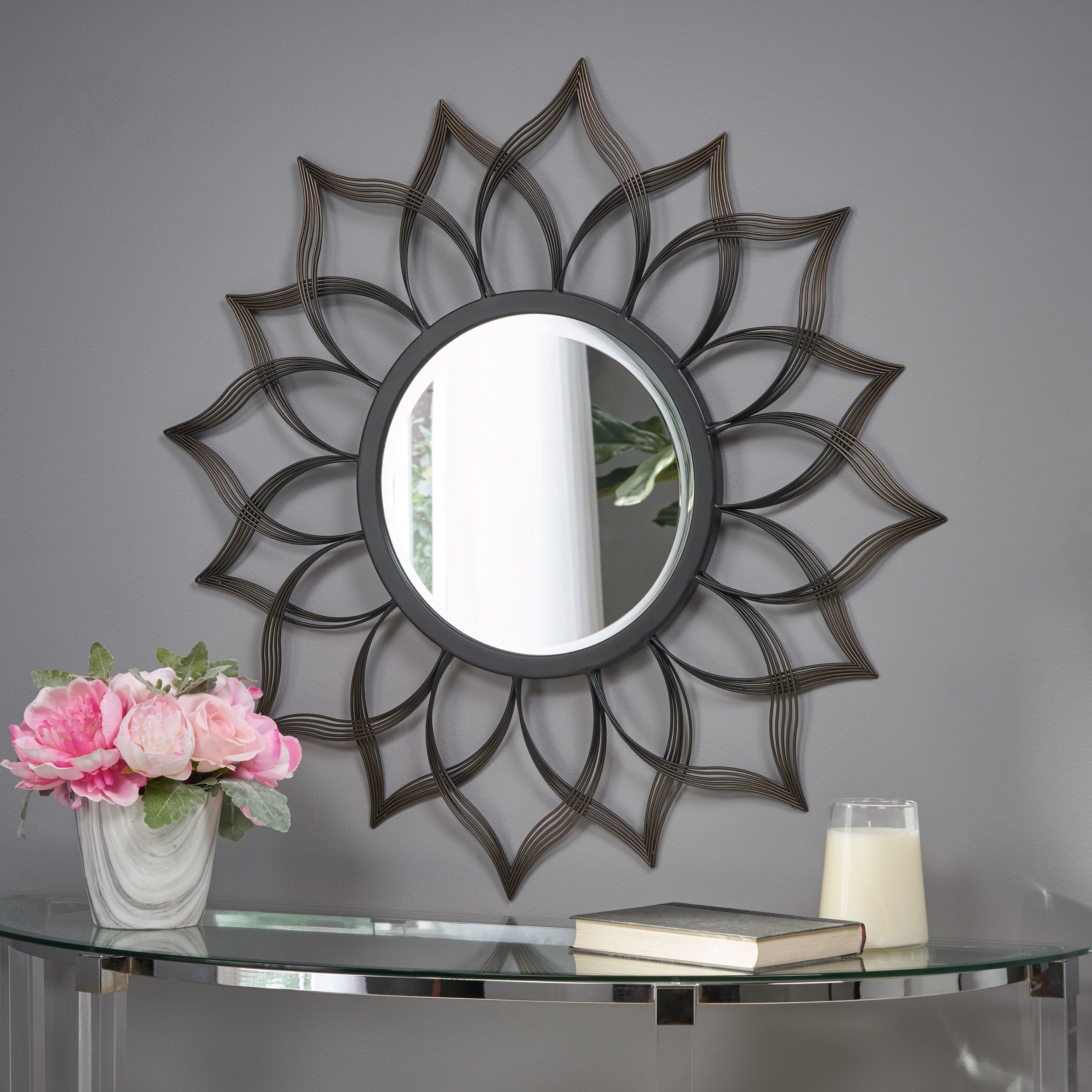 Noble House Angie Floral Metal Modern Contemporary Wall Mirror Decor In Levan Modern &amp; Contemporary Accent Mirrors (View 1 of 15)