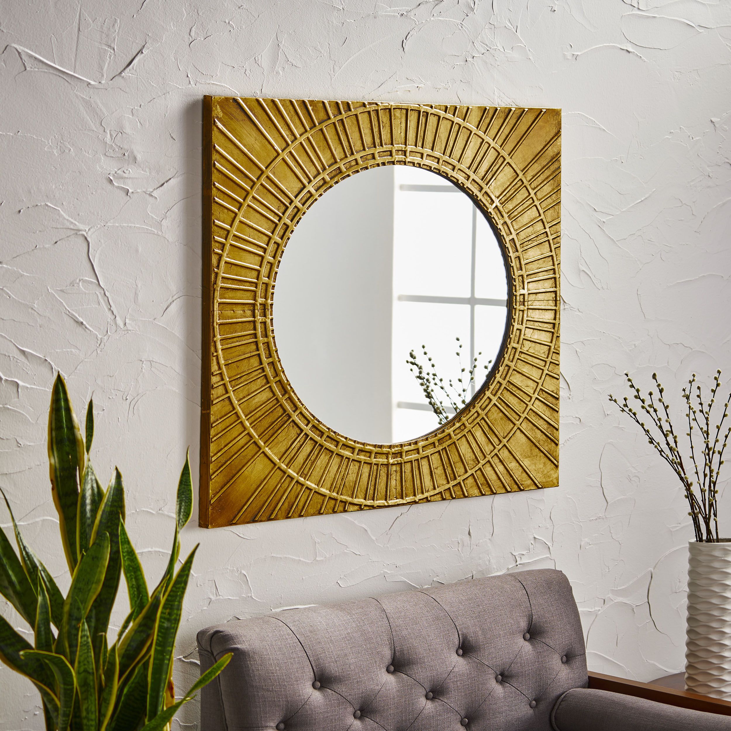 Noble House Omari Modern Square Tempered Glass And Iron Metal Wall With Regard To Gold Decorative Wall Mirrors (Photo 6 of 15)