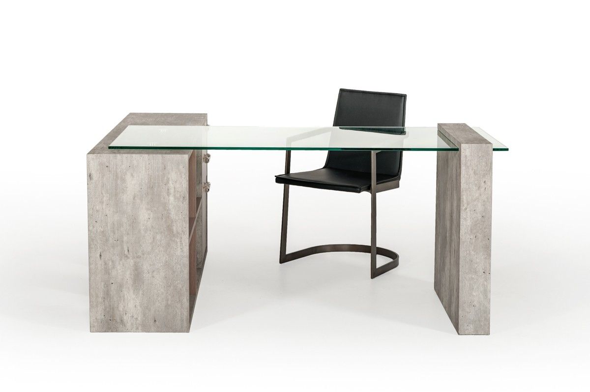 Nova Domus Boston Modern Glass & Faux Concrete Desk – Desks – Office Throughout Glass And Chrome Modern Computer Office Desks (View 9 of 15)