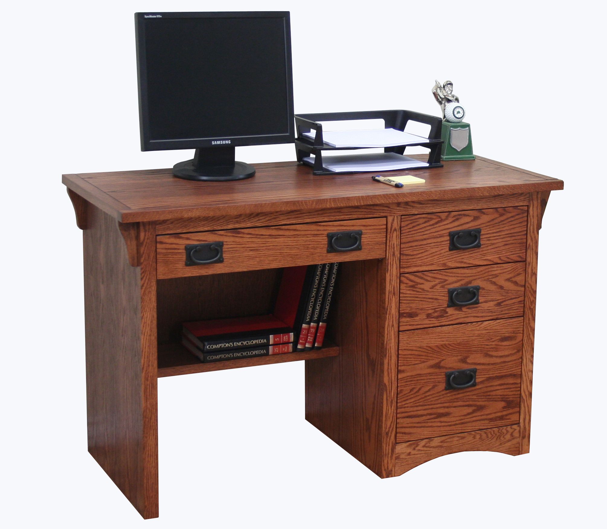 O M600 Mission Oak 45" 3 Drawer Junior Computer Desk – Odc Products Within Farmhouse Mission Oak Wood Laptop Desks (Photo 5 of 15)