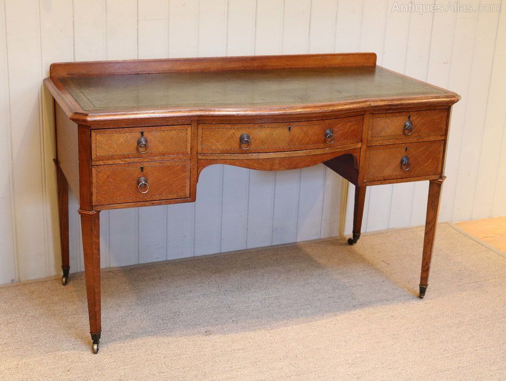 Oak Leather Top Writing Desk – Antiques Atlas Pertaining To Light Oak And White Writing Desks (View 8 of 15)