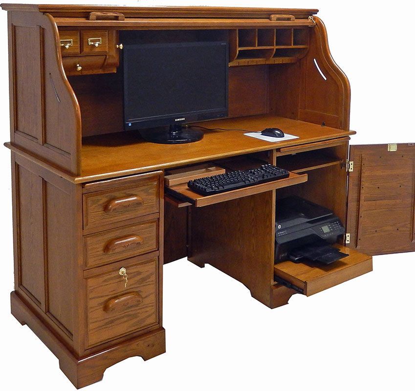 Oak Roll Top Computer Desk – In Stock | Computer Desk, Roll Top Desk For Farmhouse Mission Oak Wood Laptop Desks (Photo 15 of 15)