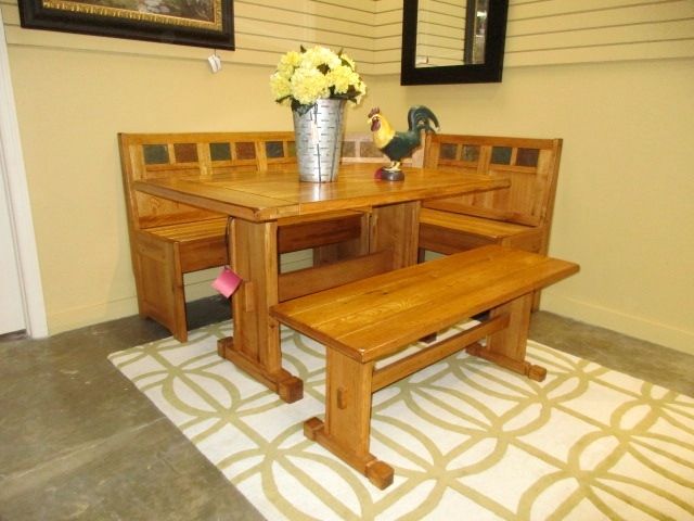 Oak Table W/banquette At The Missing Piece Regarding Wide Palermo Tobacco L Shaped Desks (View 14 of 15)