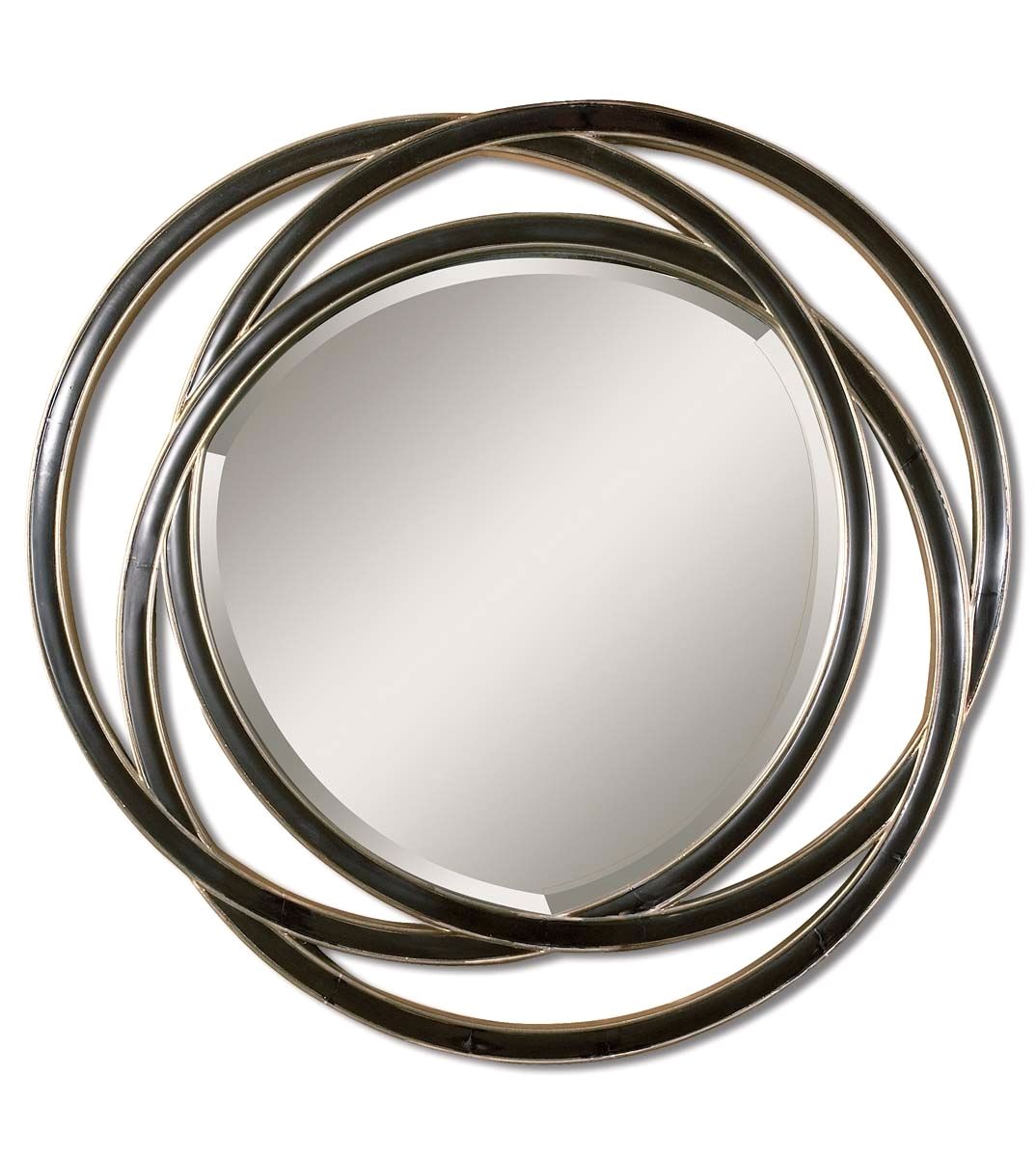Odalis Modern Matte Black Round Mirror With Overlapping Circle Frame Regarding Matte Black Led Wall Mirrors (View 10 of 15)