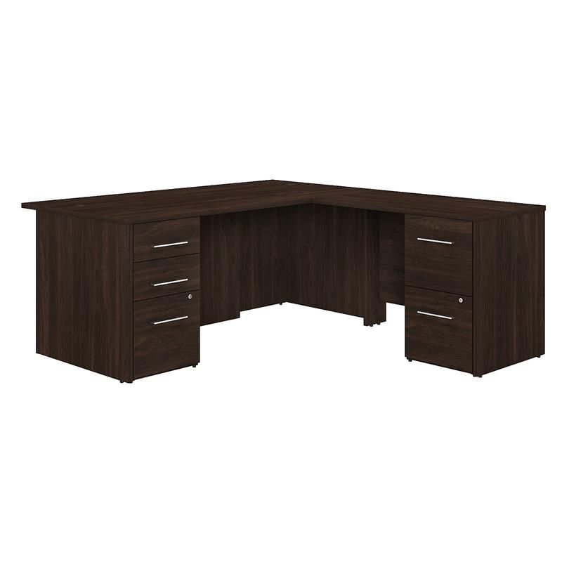 Office 500 72w L Shaped Desk With Drawers In Black Walnut – Engineered Regarding Black Glass And Walnut Wood Office Desks (View 8 of 15)