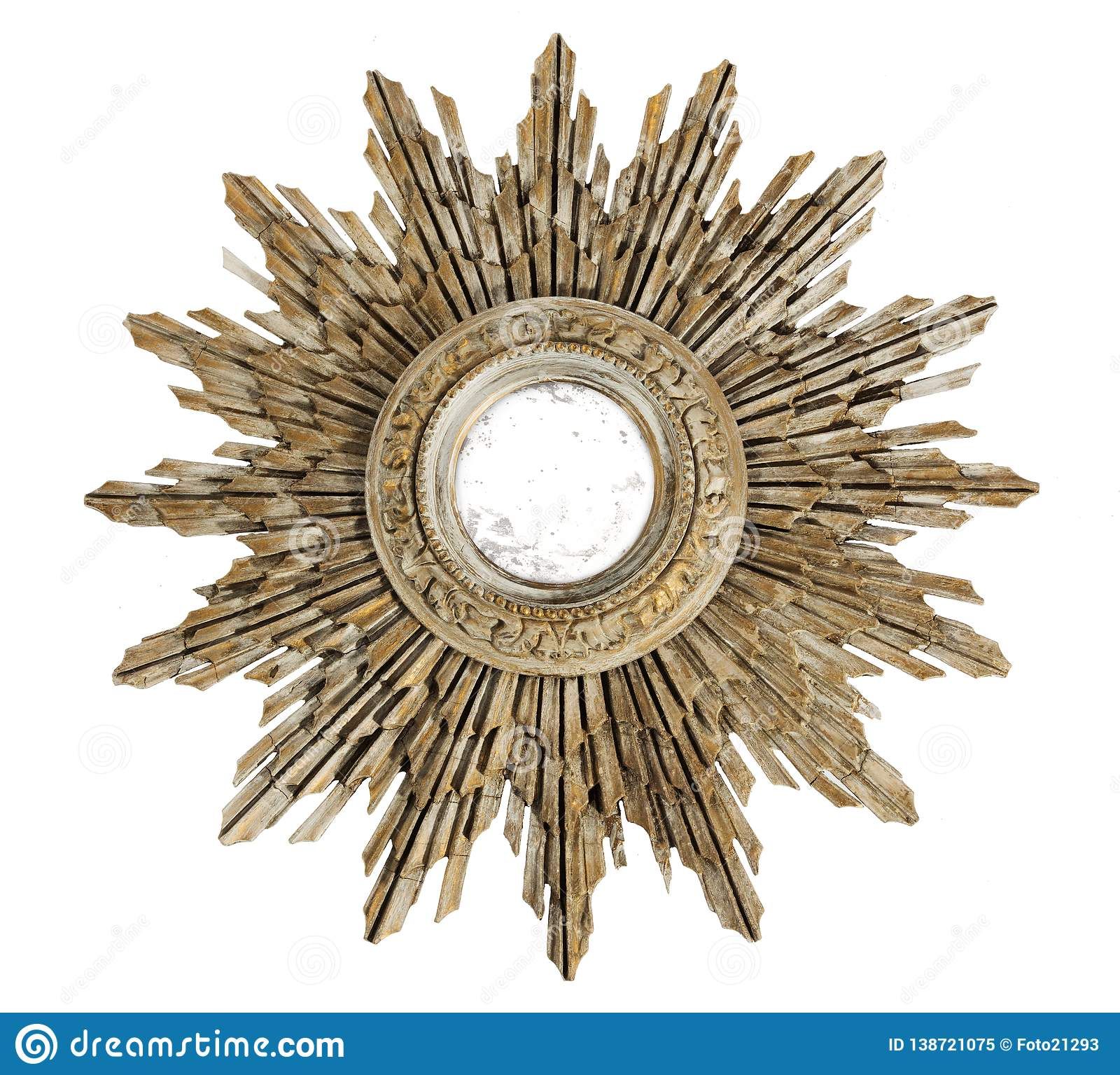 Old Star Burst Mirror Wooden Painted Stock Image – Image Of Antique Pertaining To Perillo Burst Wood Accent Mirrors (View 4 of 15)