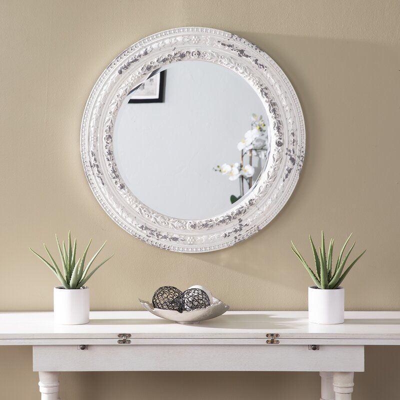 One Allium Way® Carvely Round Decorative Mirror, Whitewashed And Intended For Matthias Round Accent Mirrors (Photo 4 of 15)