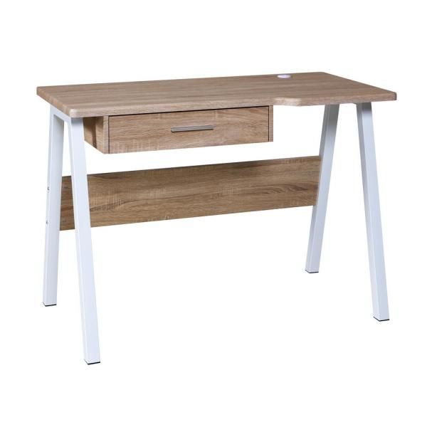 Onespace 44 In. Rectangular Oak/white 1 Drawer Writing Desk With Usb Within Natural And White 1 Drawer Writing Desks (Photo 10 of 15)
