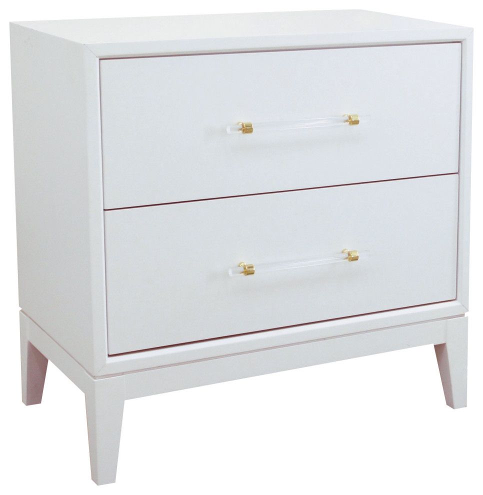 Orbis White Lacquer Nightstand – Transitional – Nightstands And Bedside In White Lacquer 2 Drawer Desks (View 12 of 15)