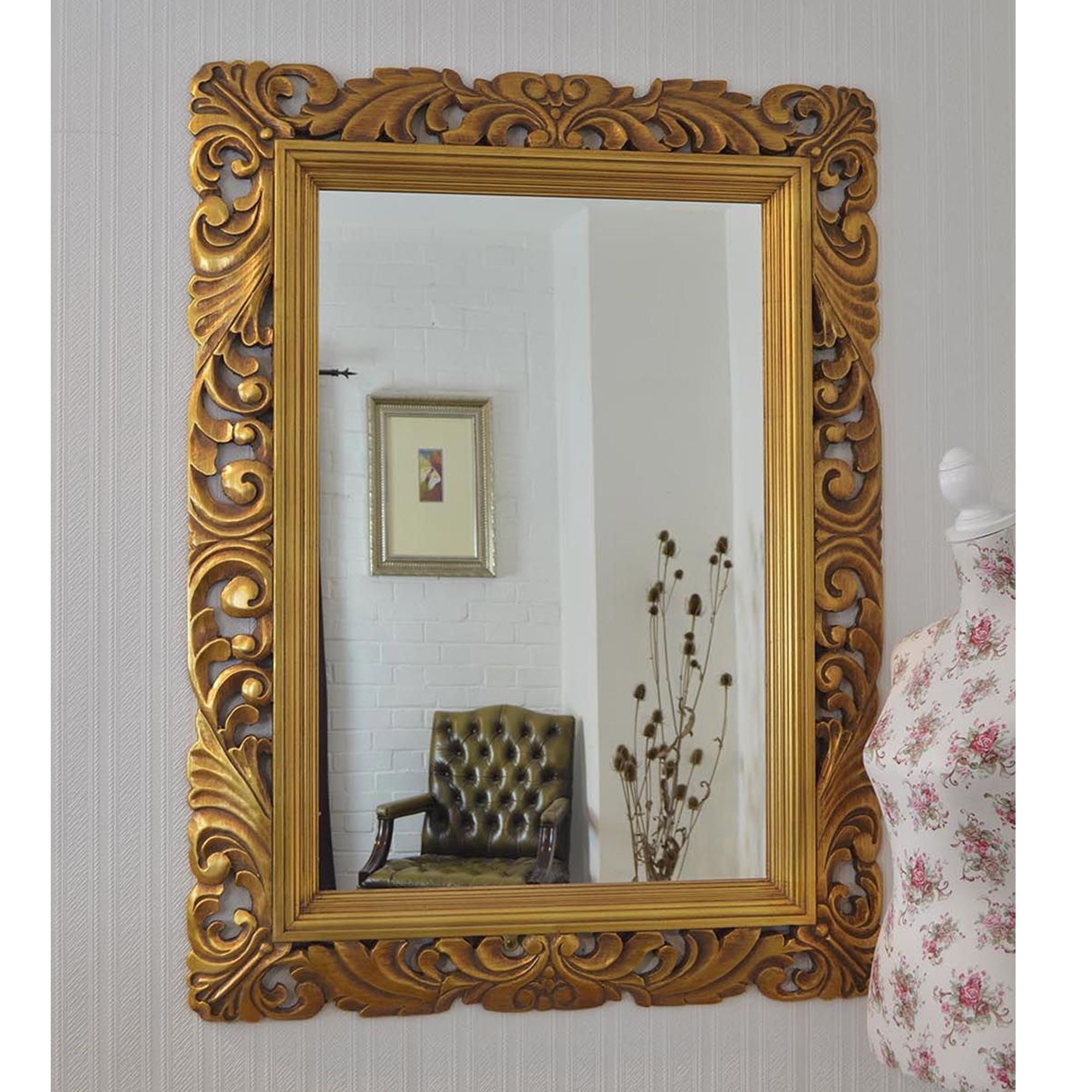 Ornate Framed Gold Antique French Style Wall Mirror – French Mirrors Pertaining To Antiqued Glass Wall Mirrors (View 4 of 15)