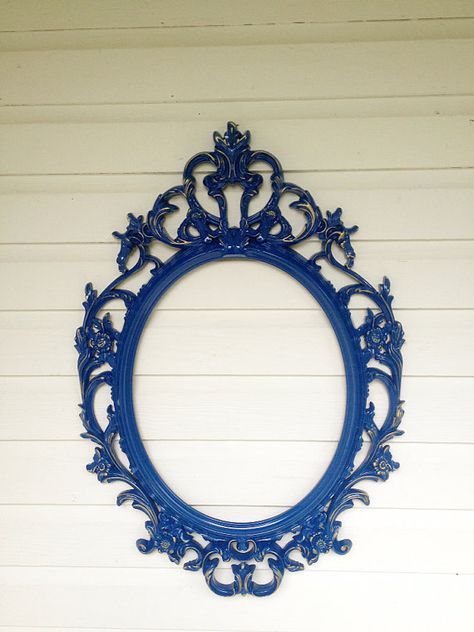 Ornate Oval Mirror, Large Wall Hanging Mirror, Royal Blue Baroque Inside Royal Blue Wall Mirrors (View 2 of 15)