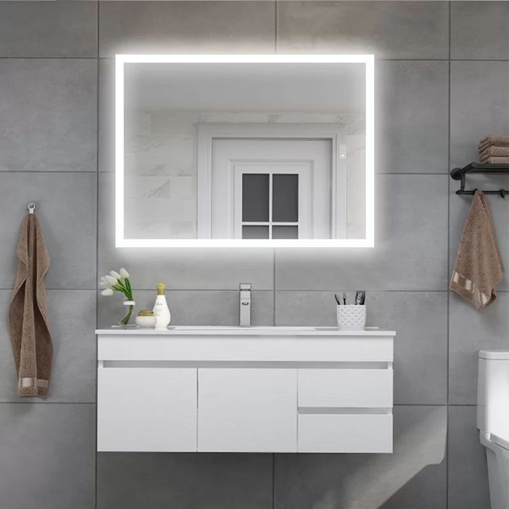 Orren Ellis Aleck Modern Frameless Lighted Bathroom Mirror & Reviews Pertaining To Modern &amp; Contemporary Beveled Overmantel Mirrors (View 4 of 15)