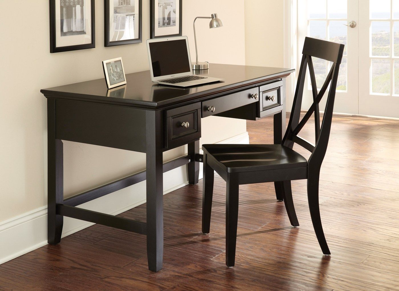 Oslo 54" Painted Black Writing Desk With Flip Down Keyboard Tray Regarding Natural And Black Wood Writing Desks (Photo 1 of 15)