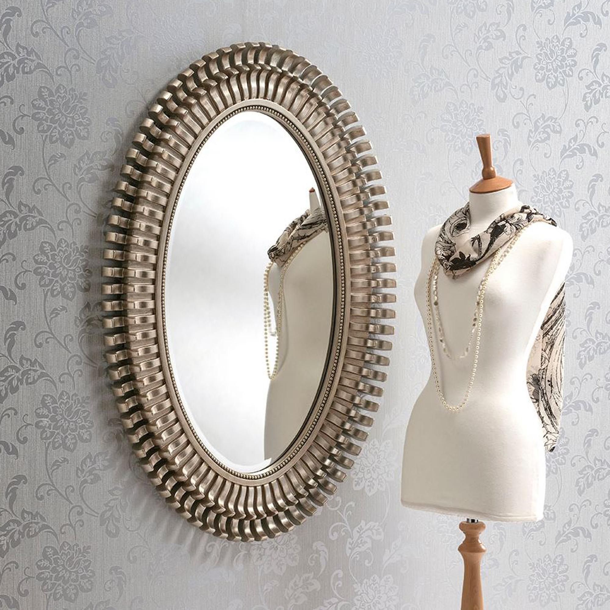 Oval Contemporary Antique Silver Wall Mirror | Homesdirect365 Inside Antiqued Glass Wall Mirrors (View 9 of 15)