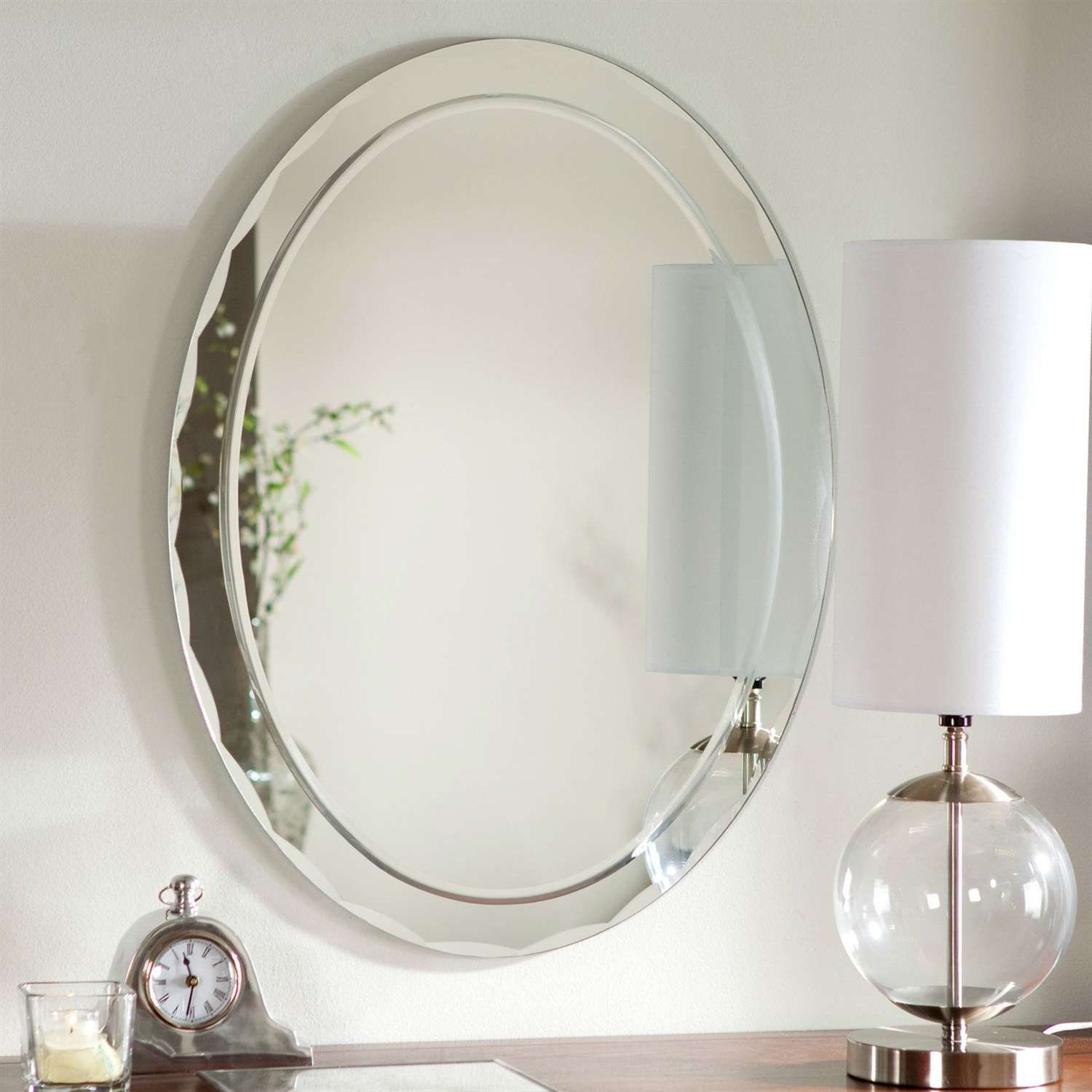 Oval Frameless Bathroom Vanity Wall Mirror With Beveled Edge Scallop Within Oval Frameless Led Wall Mirrors (Photo 2 of 15)