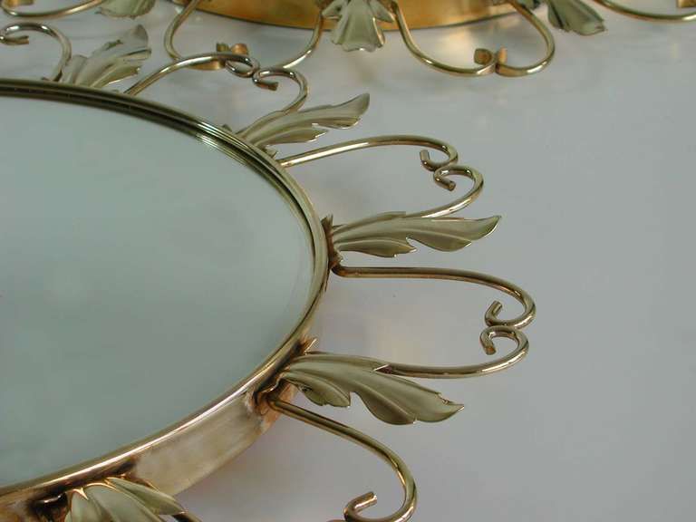 Pair 1950s French Brass Sunburst Convex Wall Mirrors At 1stdibs Regarding Brass Sunburst Wall Mirrors (View 13 of 15)