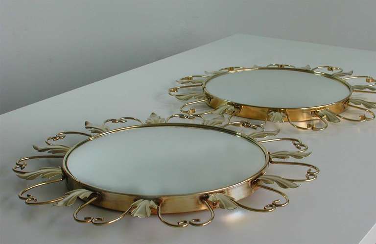 Pair 1950s French Brass Sunburst Convex Wall Mirrors At 1stdibs Regarding Brass Sunburst Wall Mirrors (View 10 of 15)