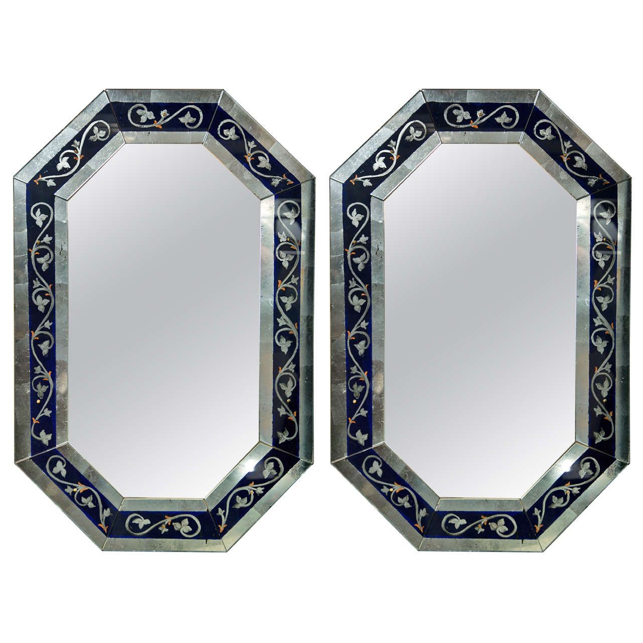Pair Of Octagonal Silver Leaf Mirrors At 1stdibs Pertaining To Metallic Gold Leaf Wall Mirrors (View 4 of 15)
