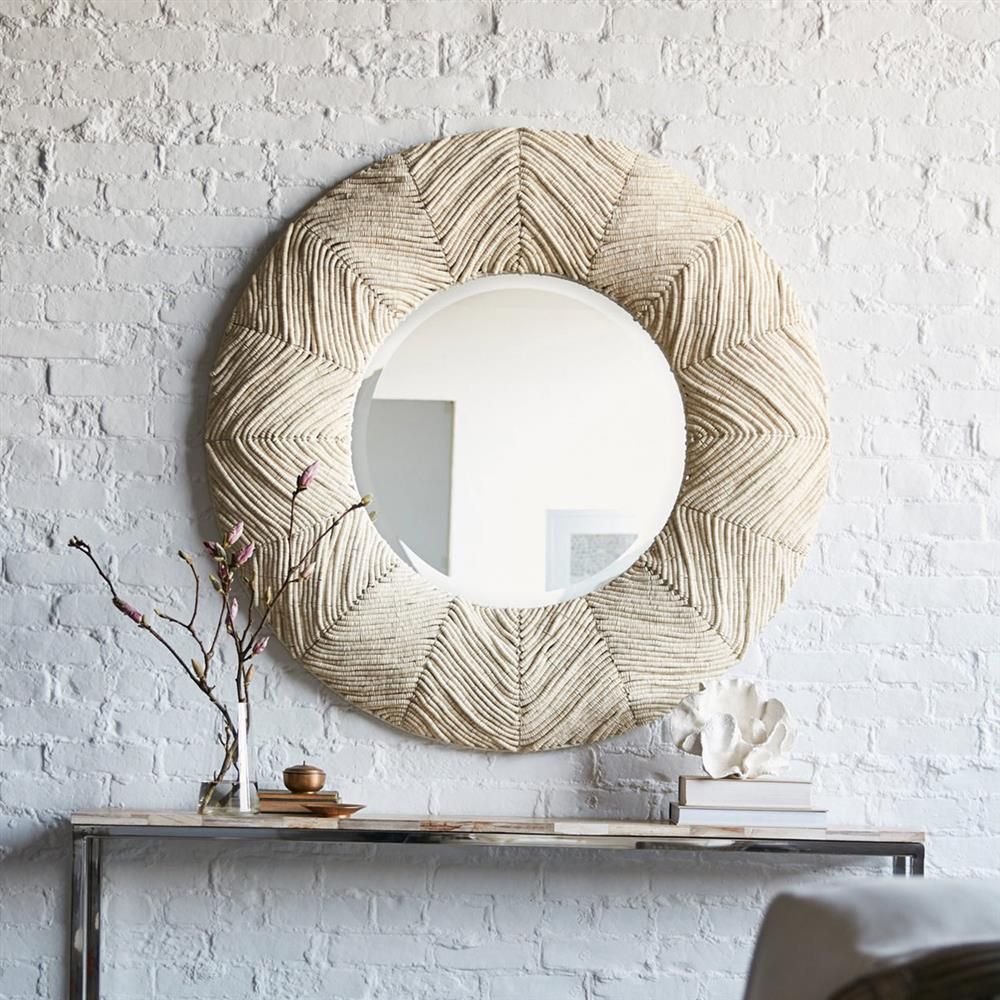 Palecek Sabine Modern Classic Hand Sewn Coconut Shell Bead Wall Mirror For Shell Wall Mirrors (View 1 of 15)
