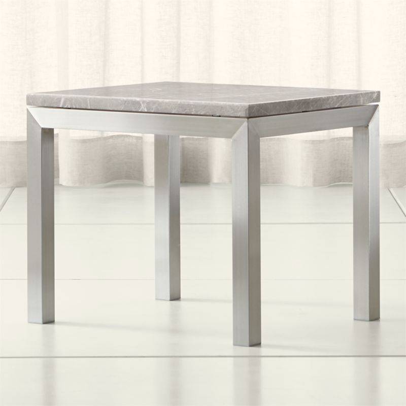 Parsons Grey Marble Top/ Stainless Steel Base 20x24 End Table | Crate Pertaining To Stainless Steel And Gray Desks (View 3 of 15)