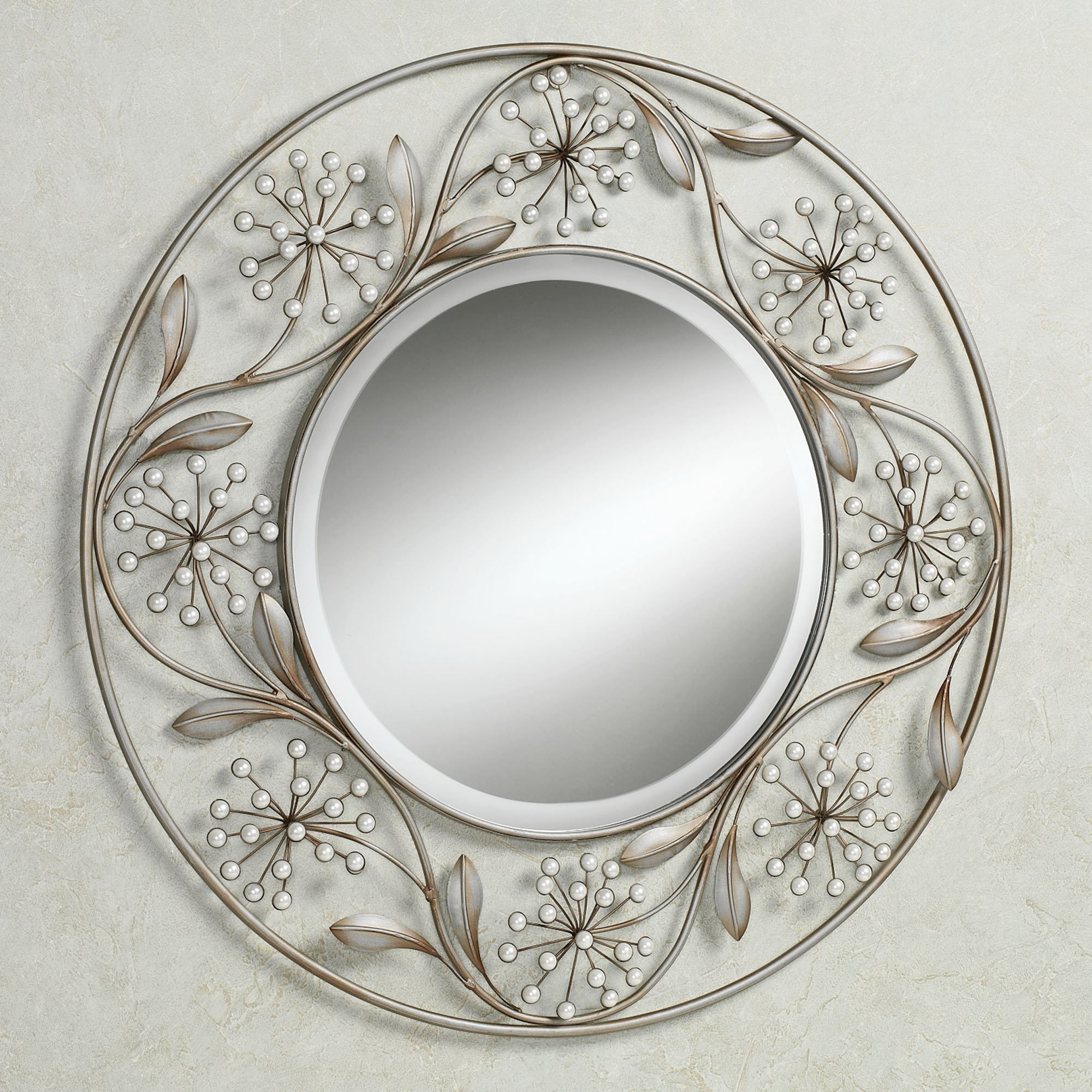 Pearlette Round Metal Wall Mirror Regarding Antique Iron Round Wall Mirrors (Photo 2 of 15)