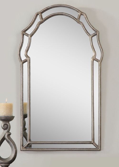Petrizzi Decorative Arched Mirror | Silver Leaf Wall Mirror, Arched Pertaining To Farmhouse Woodgrain And Leaf Accent Wall Mirrors (Photo 12 of 15)