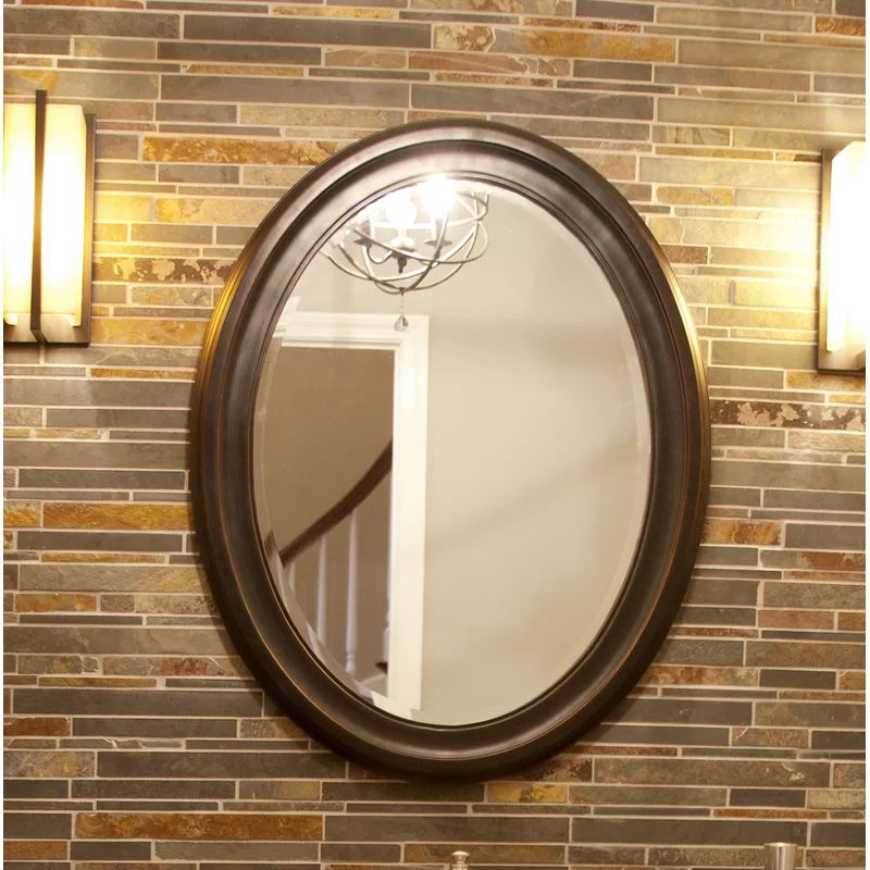 Pfister Traditional Beveled Glass Oval Wood Accent Mirror & Reviews Regarding Traditional Beveled Wall Mirrors (View 11 of 15)