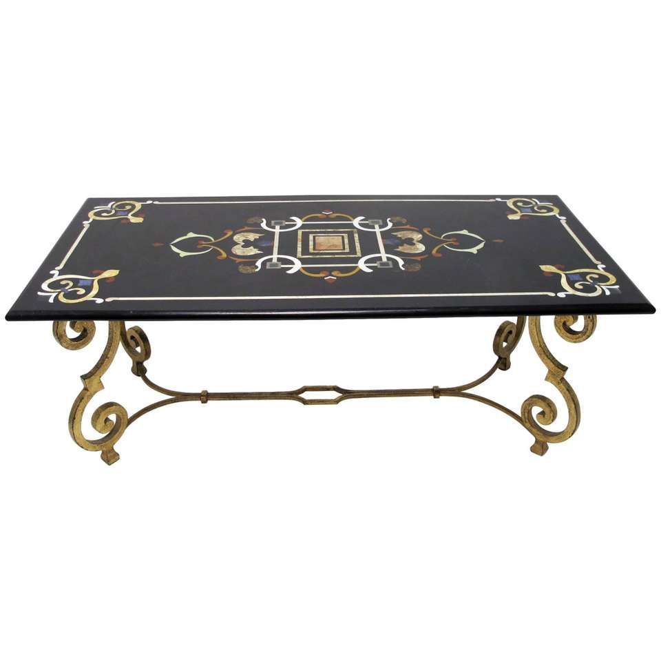 Pietra Dura Marble Top Coffee Table On Gilt Iron Base (View 1 of 15)