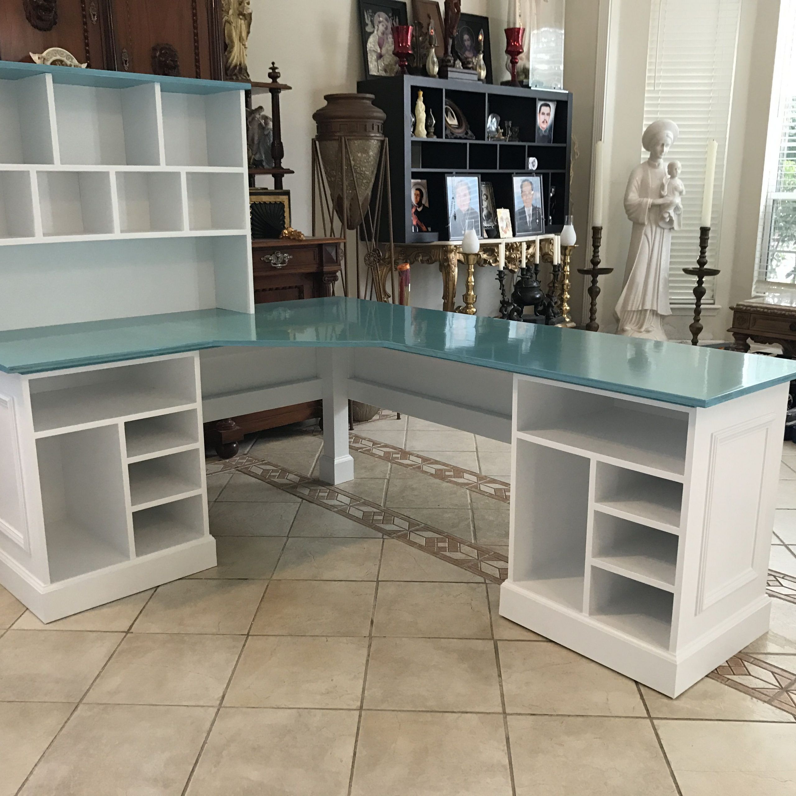 Pin On Aqua Blue And White Corner Computer Desk With Hutch $899 Inside White Wood 1 Drawer Corner Computer Desks (View 7 of 15)