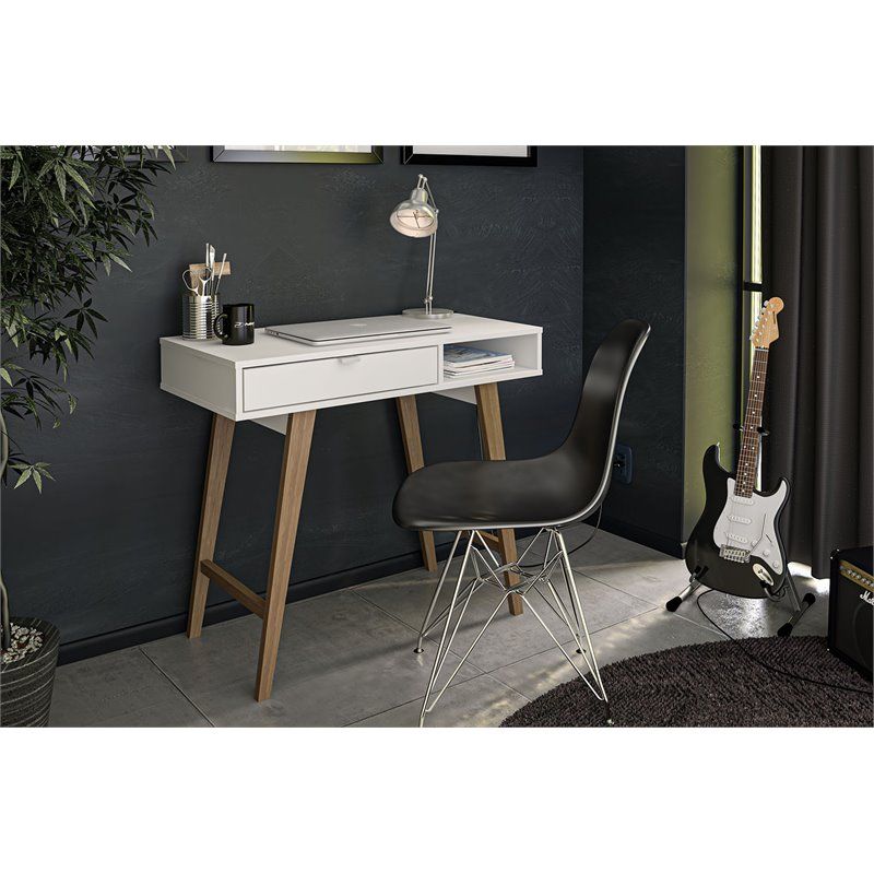 Polifurniture Windsor Engineered Wood 1 Drawer Writing Desk In White Intended For Natural And White 1 Drawer Writing Desks (View 14 of 15)
