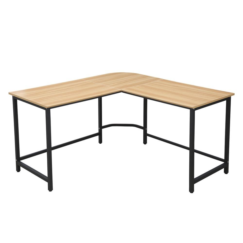 Poly And Bark The Tristan Natural Black Compact L Shaped Office Desk Hd Intended For Natural Wood And Black 2 Shelf Desks (View 6 of 15)