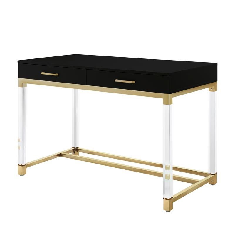 Posh Briar 2 Drawer Metal Writing Desk With Acrylic Legs In Black/gold With Gold Metal Rectangular Writing Desks (View 15 of 15)