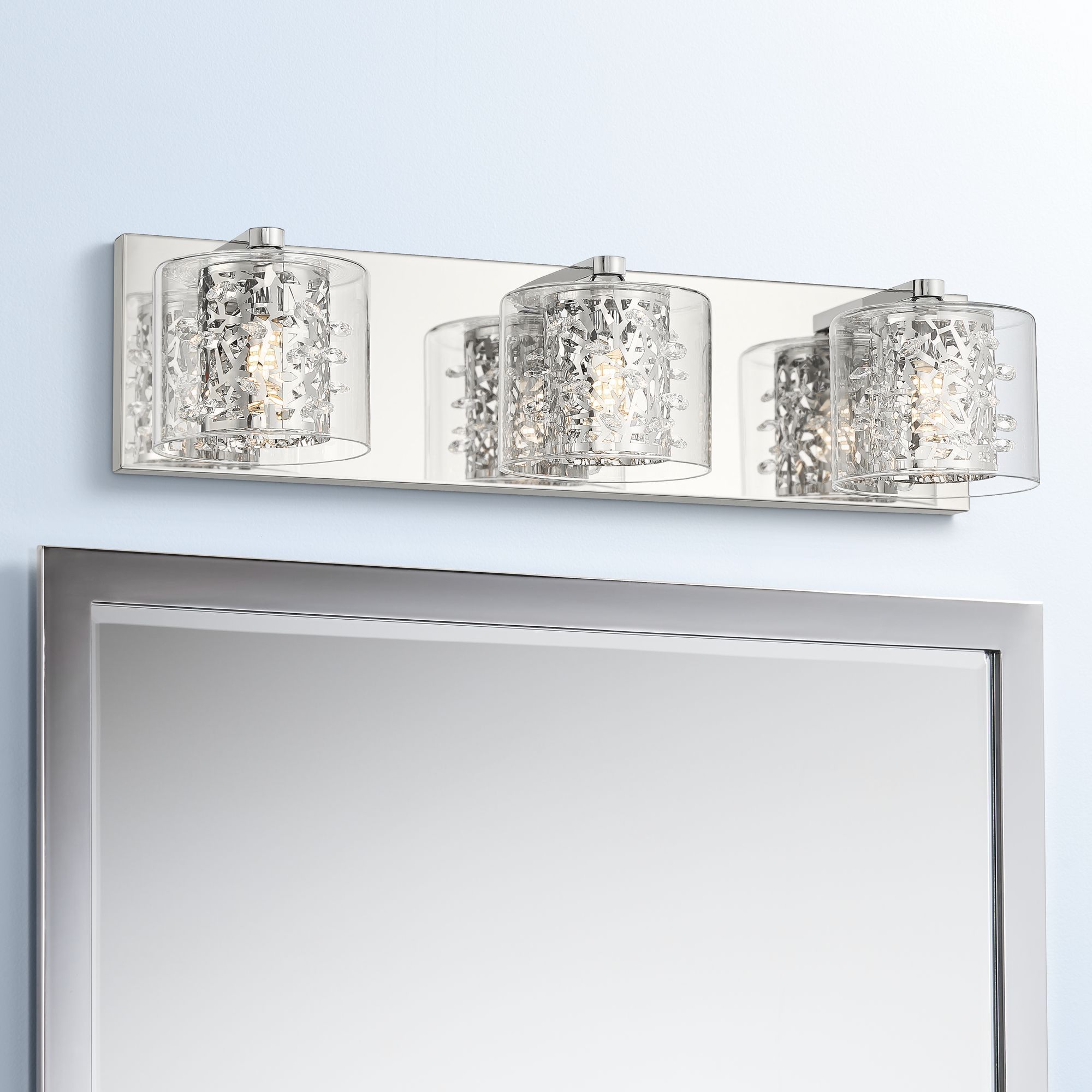 Possini Euro Design Modern Wall Light Led Chrome Hardwired 20 1/2" Wide Inside Clear Wall Mirrors (Photo 1 of 15)
