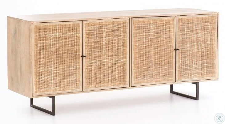 Prescott Natural Mango Carmel Sideboard From Fourhands | Coleman Furniture Throughout Black Wash And Light Cane 3 Drawer Desks (View 11 of 15)