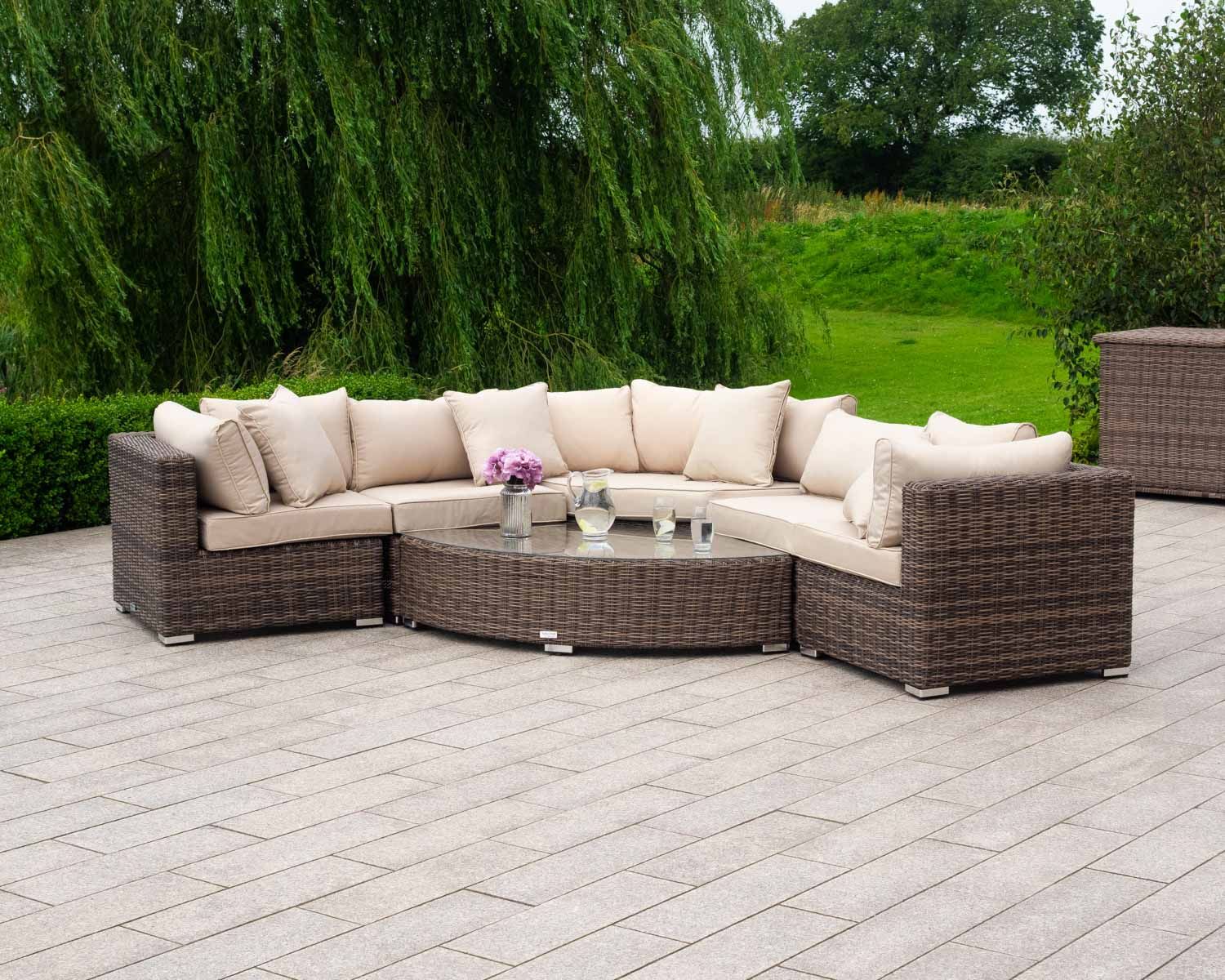 Rattan Garden Corner Sofa Set In Truffle Brown & Champagne – 6 Piece Pertaining To Brown And Yellow Sectional Corner Desks (View 6 of 15)