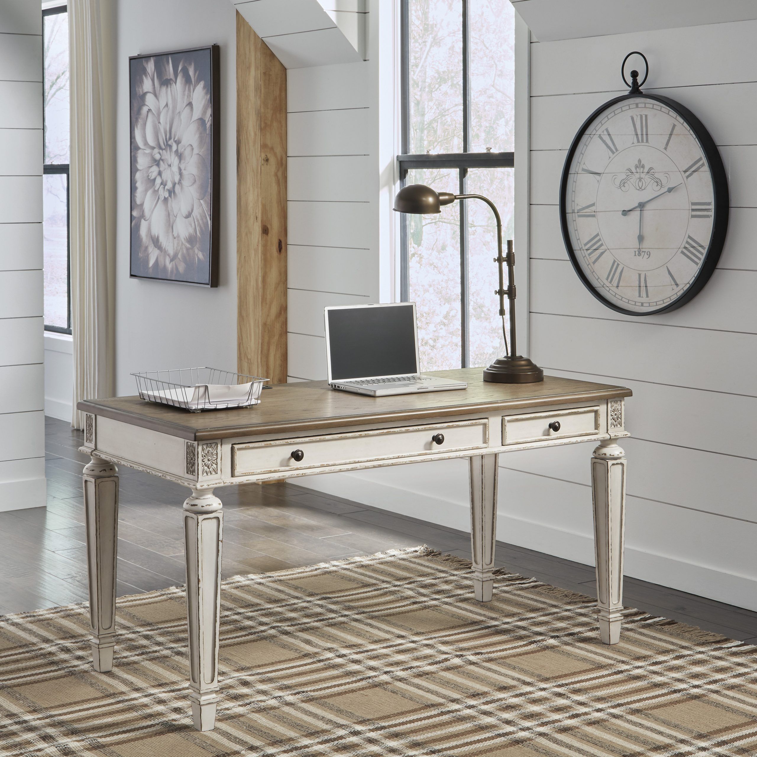 Realyn Antique White Home Office Desk | Sandhills Furniture With Hwhite Wood And Metal Office Desks (View 12 of 15)