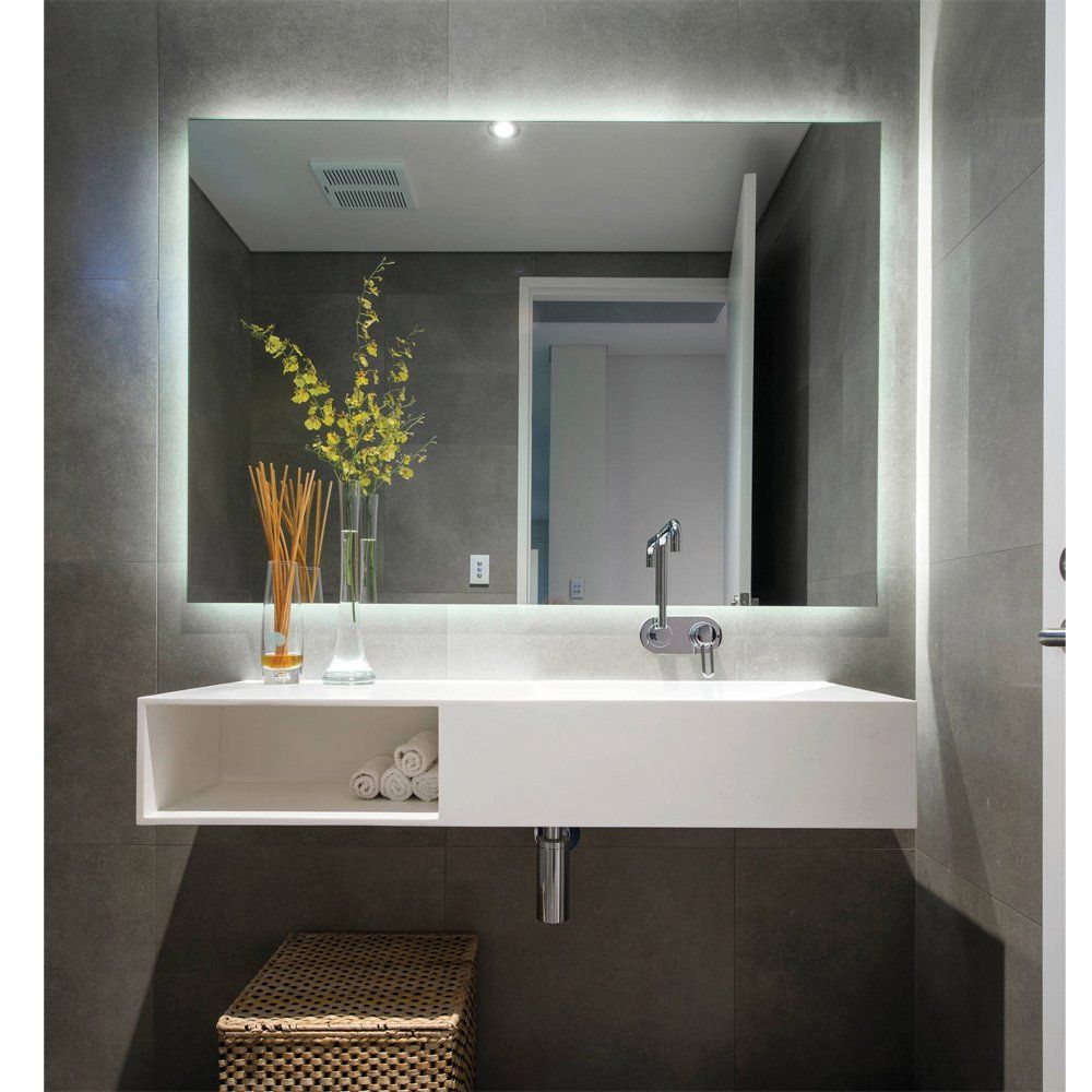 Rear Soft Glow Led Backlit Bathroom Mirror – (90 X 75cm) Or (120 X 80cm In Edge Lit Square Led Wall Mirrors (View 12 of 15)