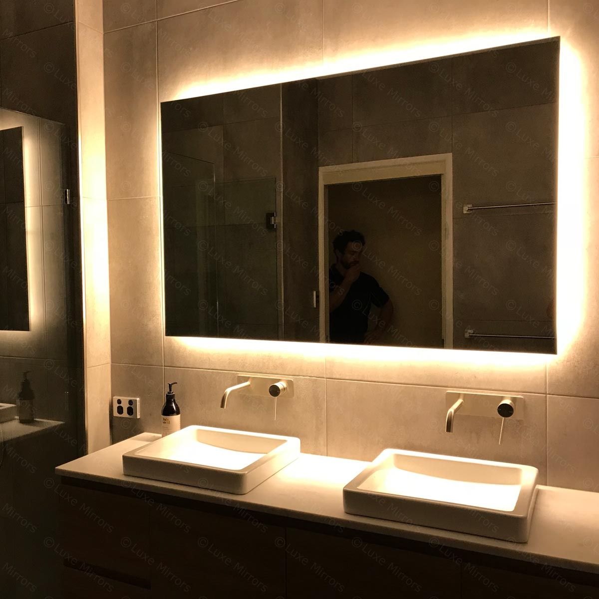 Rear Soft Glow Led Backlit Bathroom Mirror – (90 X 75cm) Or (120 X 80cm Inside Edge Lit Square Led Wall Mirrors (View 14 of 15)