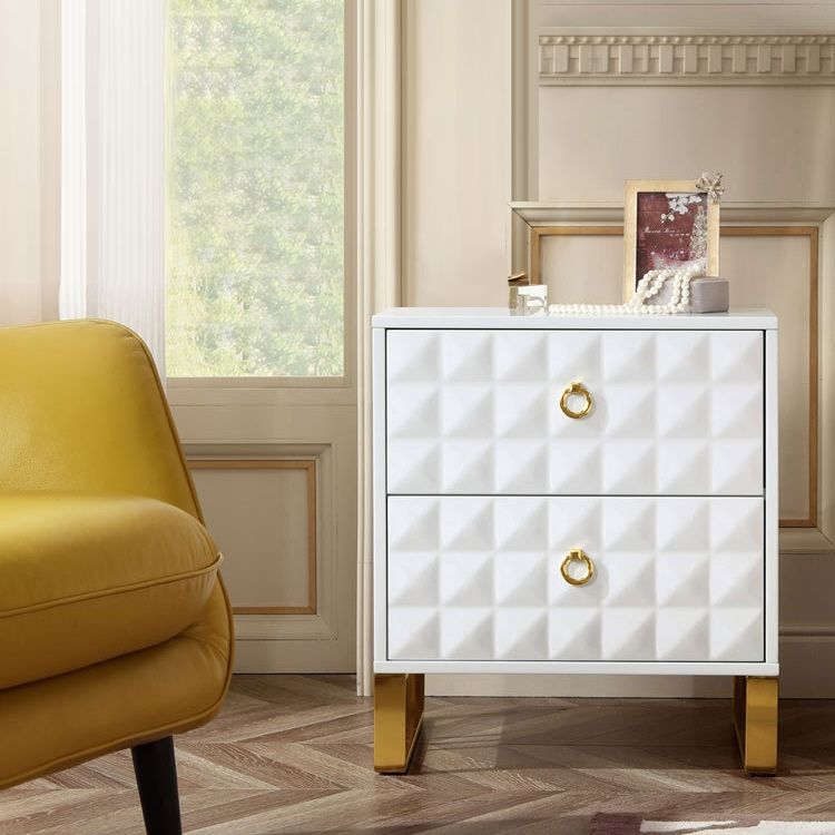 Rectangular 2 Drawer White Lacquer Nightstand Diamond Bedside Table Inside White Lacquer 2 Drawer Desks (View 5 of 15)