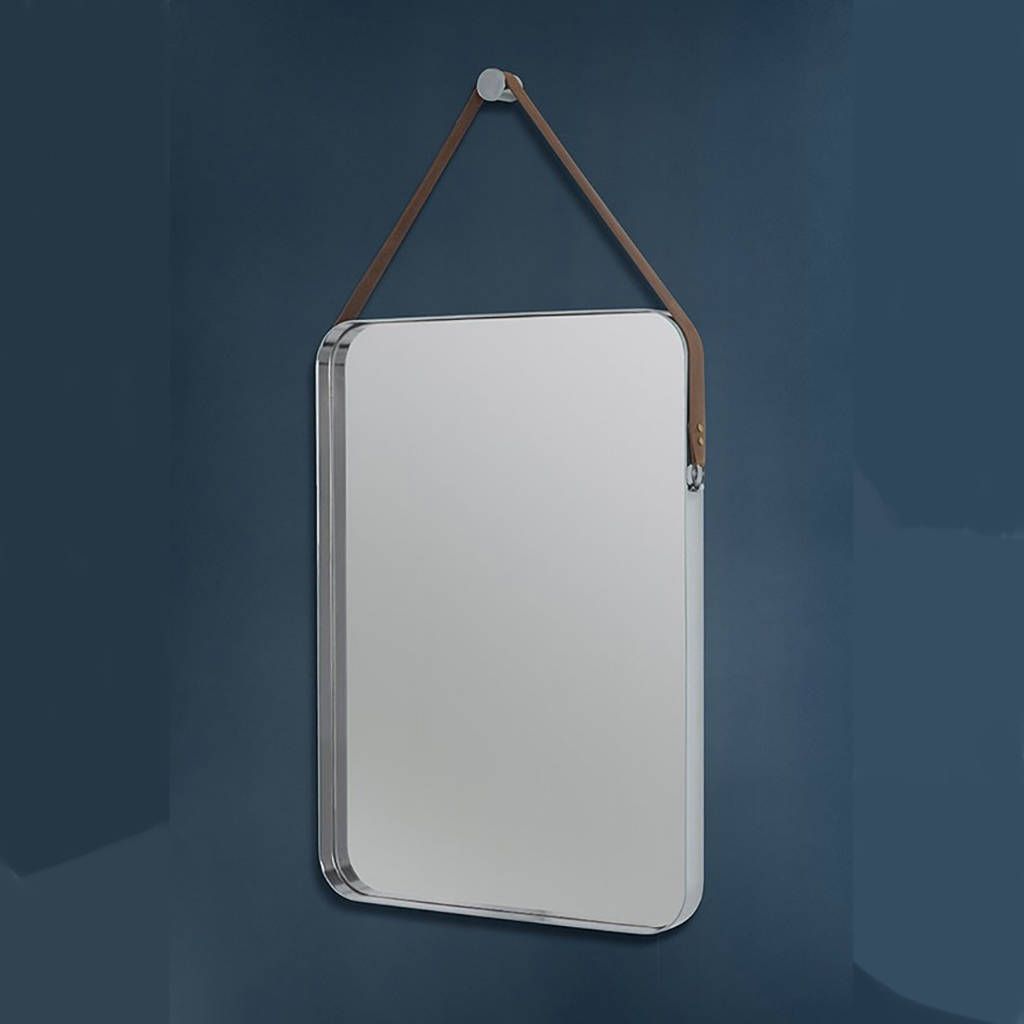 Rectangular Stainless Steel And Leather Hanging Mirrori Love Retro In Black Leather Strap Wall Mirrors (Photo 15 of 15)
