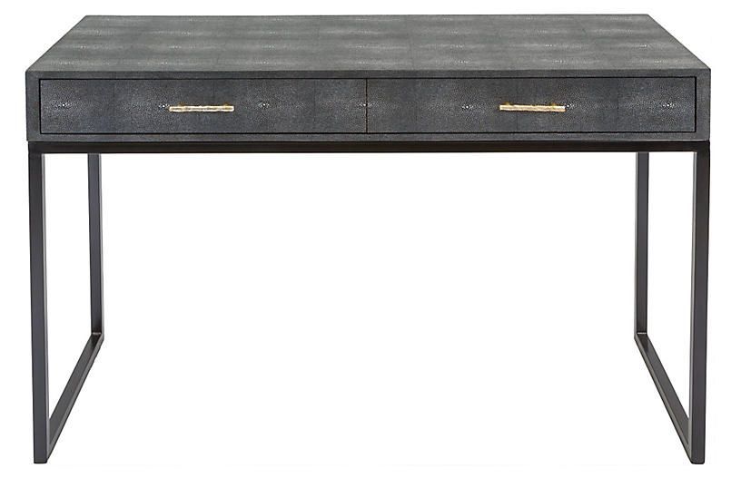 Renee Shagreen Writing Desk $1,499.00 | Grey Desk, Office Furniture Regarding Dark Toasted Oak 3 Drawer Writing Desks (Photo 15 of 15)