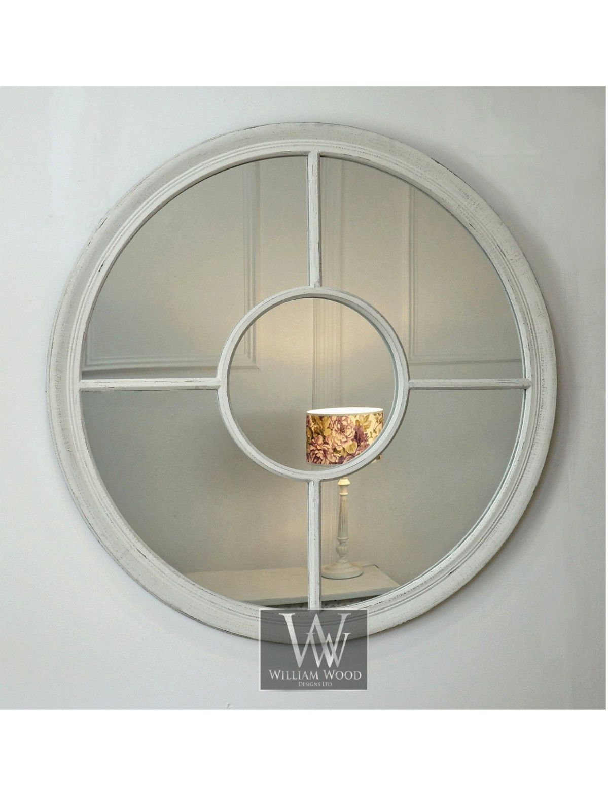 Rennes White Shabby Chic Round Window Wall Mirror 28" X 28" Large In Stitch White Round Wall Mirrors (View 15 of 15)