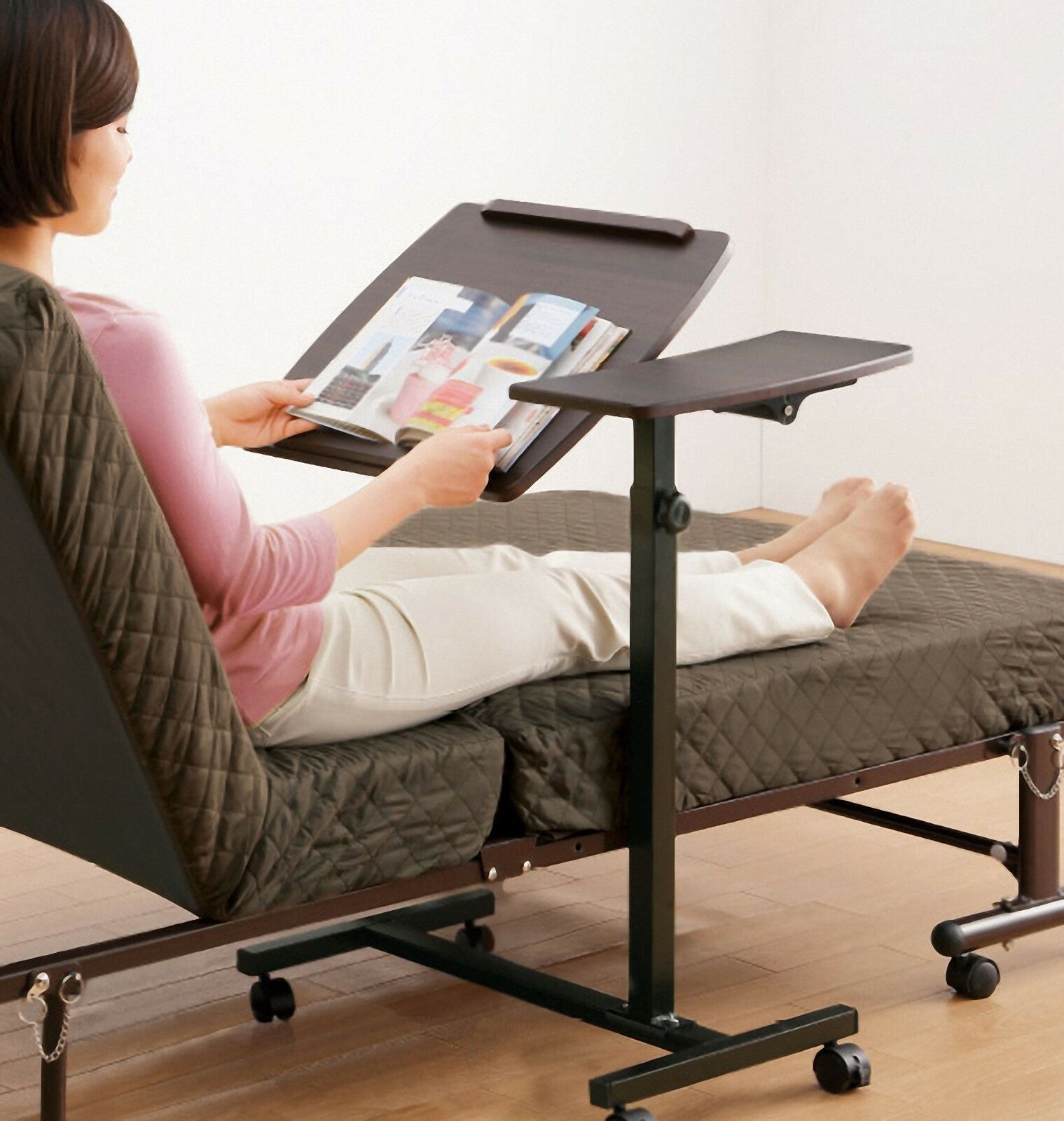 Rolling Laptop Table Bedside Reading Desk Adjustable Sofa Table Height Inside Cherry Wood Adjustable Reading Tables (View 3 of 15)